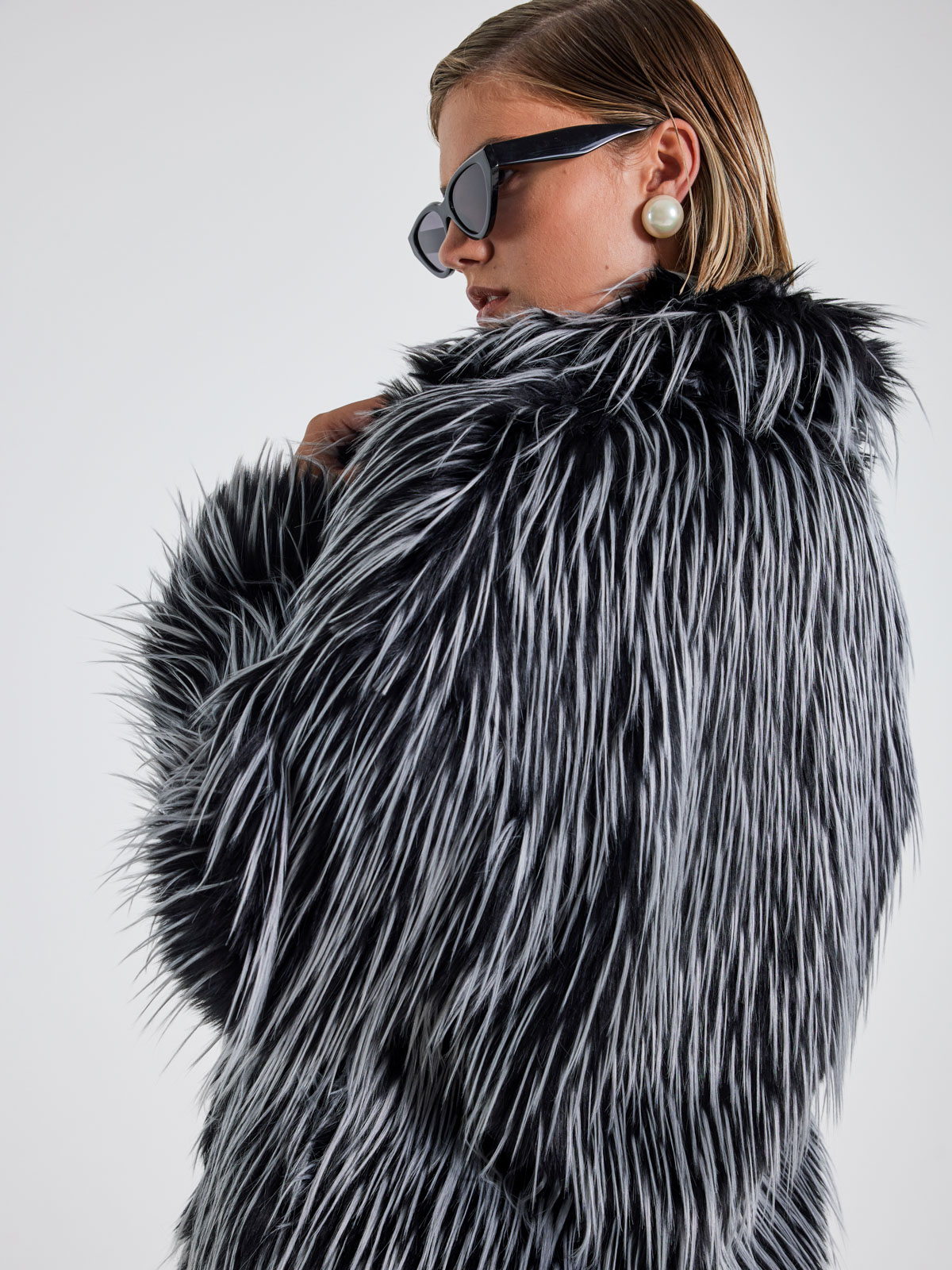 Joan Long Faux Fur Coat - Black